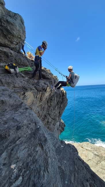 Agaete: Gran Canaria Coasteering. Marine Ferrata and Zipline - Abseiling down to the coast: the moment you feel the ocean up close